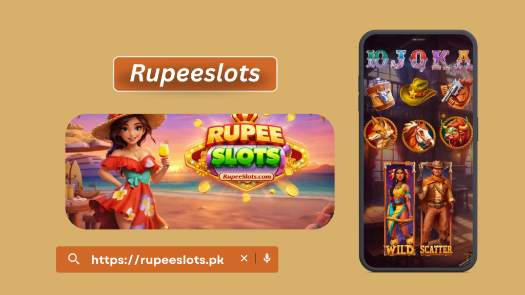 RupeeSlots.pk homepage hero image showing rupee based online slot games and mobile casino gameplay in Pakistan