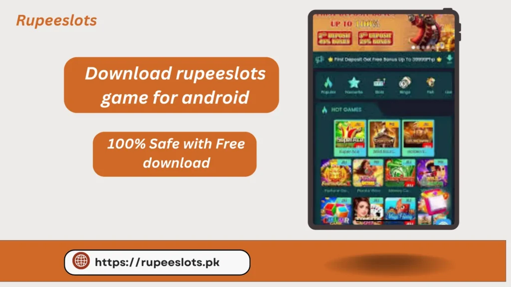 Download RupeeSlots game for Android showing app interface and free safe download option for Pakistan players