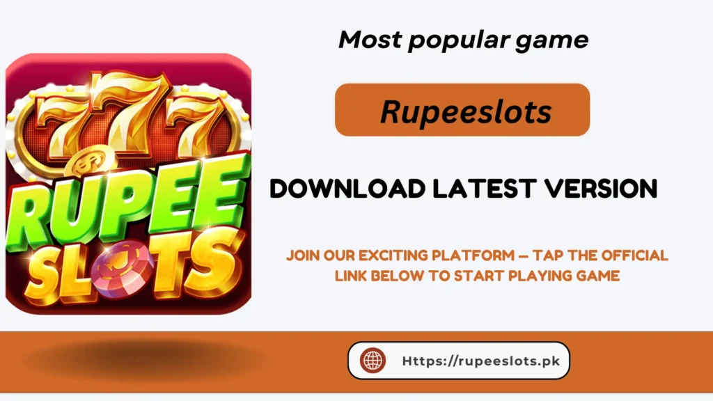 RupeeSlots game download banner showing Rupee Slots app icon and latest version download option for Pakistan players